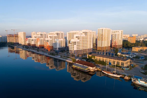 Nowa Dzielnica River Park Moskwie Świcie Fotografia Lotnicza — Zdjęcie stockowe