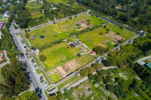 Вид Сверху Руины Крепости Гонио Кладбище Аэрофотосъемка — стоковое фото