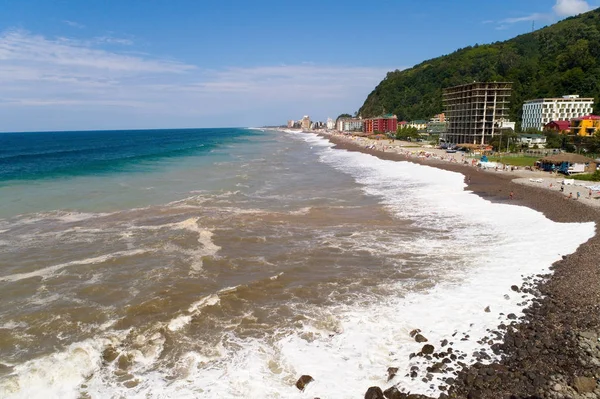 海滩在黑海海岸在下午 空中摄影 — 图库照片