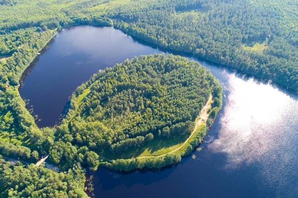 Lake Chernoye in the Vladimir region. Aerial photography.