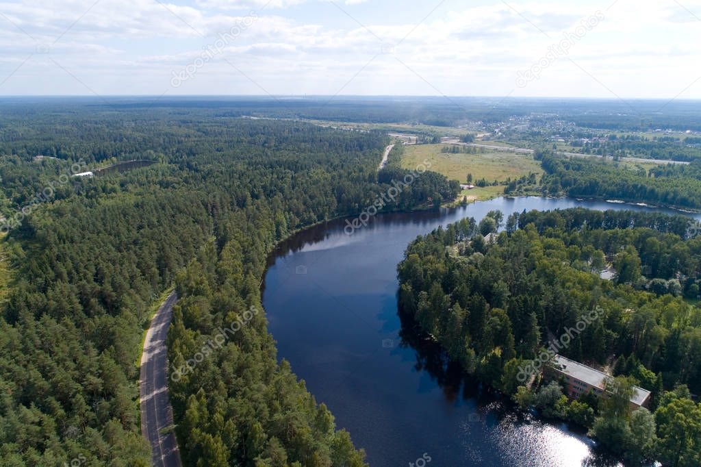 Lake Lukovoe in the Moscow region. Aerial photography.