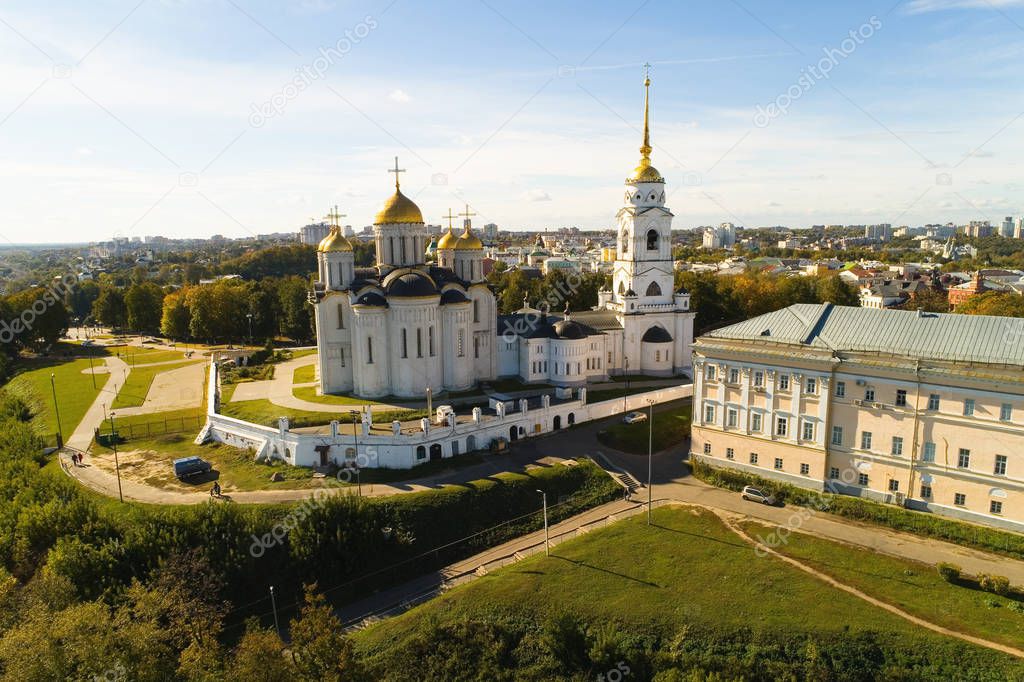 Assumption Cathedral in the city of Vladimir. Aerial photography.