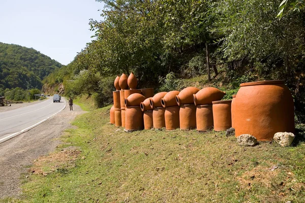 Kutaisi Georgia September 2018 Many Large Earthenware Jugs Wine Sold — Stock Photo, Image