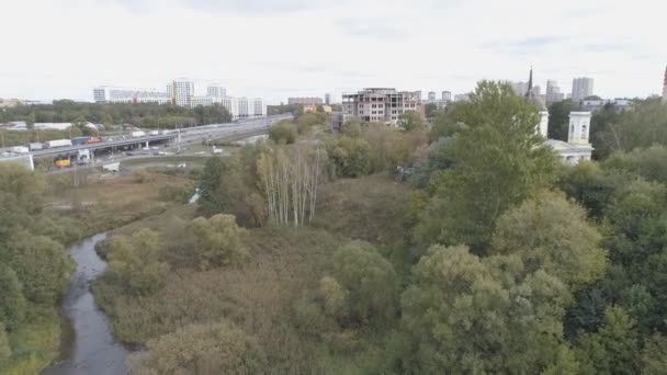 Height Overlooking Motorway Church Aerial Video Shooting City Balashikha Moscow — Stock Video