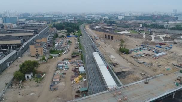 Der Zug Fährt Vom Bahnhof Moskauer Zentralring Luftaufnahmen — Stockvideo