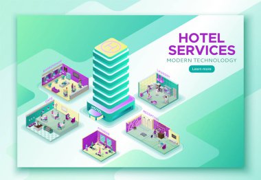 Otel seyahat online kavramı, açılış sayfası şablonu, telefon defteri