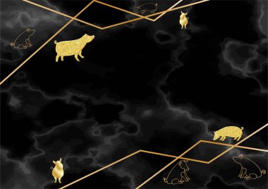 2019 Çin yeni yılı altın vektör siluet, glitter, folyo ile domuz kavramının doku, takvim, poster, afiş, tebrik kartı için şablon