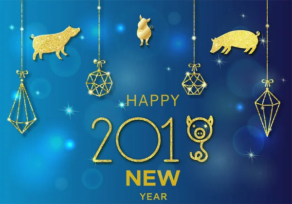2019 chino nuevo año de concepto de cerdo con silueta de vector de oro, brillo, textura de lámina, plantilla para el calendario, cartel, pancarta, tarjeta de felicitación — Archivo Imágenes Vectoriales