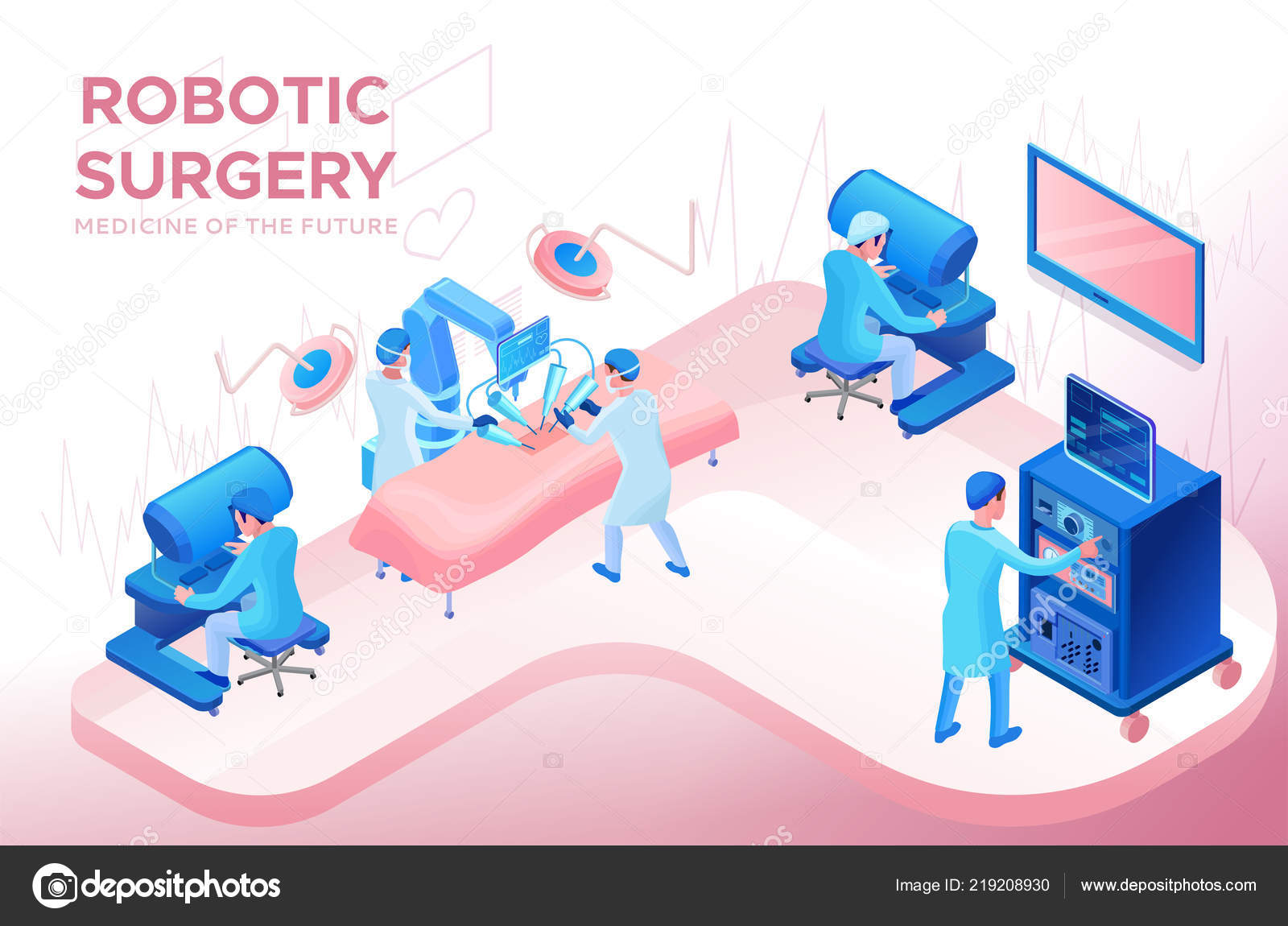 Robotic surgery operating, smart surgical robotic technology, isometric