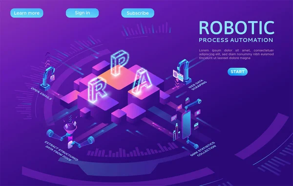 Conceito Automação Processos Robóticos Com Robôs Trabalhando Com Dados Arquivos — Vetor de Stock