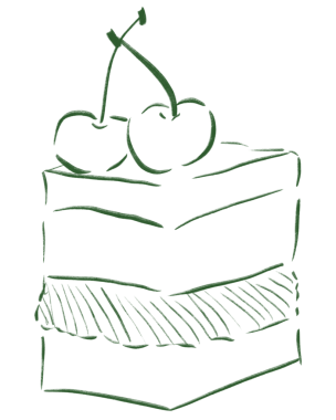 Üzerinde kiraz olan dilimlenmiş kalem desenli bir pasta..