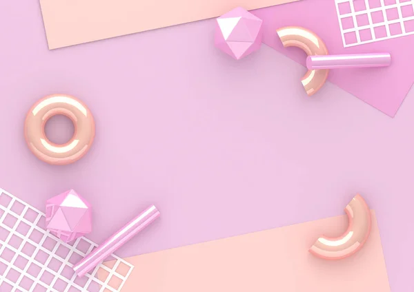 幾何学的な要素を持つ レンダリング カオス合成 チューブ ソーシャル メディア バナー広告とプロモーション パステル背景にトーラス 紫とベージュ色のトレンディなデザイン — ストック写真