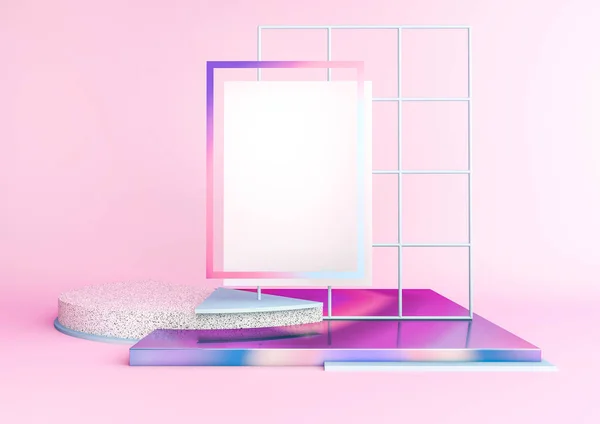 Gerenderde Afbeelding Met Geometrische Vormen Holografische Kleuren Platforms Voor Productpresentatie — Stockfoto