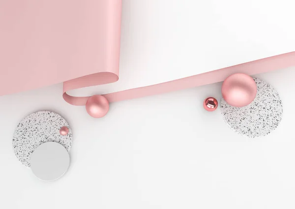 Representación Papel Ondulado Rosa Aislado Sobre Fondo Blanco Con Esferas — Foto de Stock