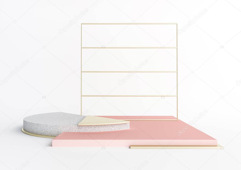 3d rendered illustration with geometric shapes. Pastel colors platforms for product presentation. Abstract composition in modern style. Minimal design with empty space.