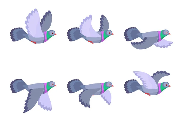 Dessin animé pigeon volant animation sprite isolé — Image vectorielle