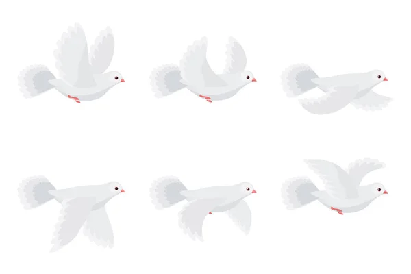 Fumetto volante colomba animazione sprite isolato su sfondo bianco — Vettoriale Stock