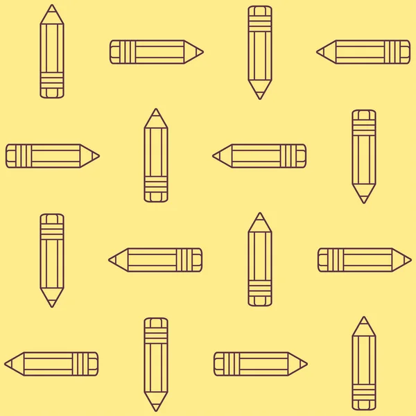 Patrón geométrico sin costuras con lápices marrones sobre fondo amarillo — Vector de stock