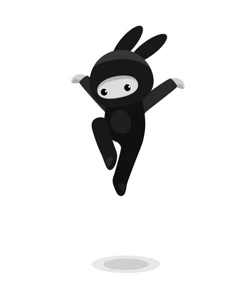 Beyaz arka plan üzerinde izole sevimli tavşan ninja atlama 