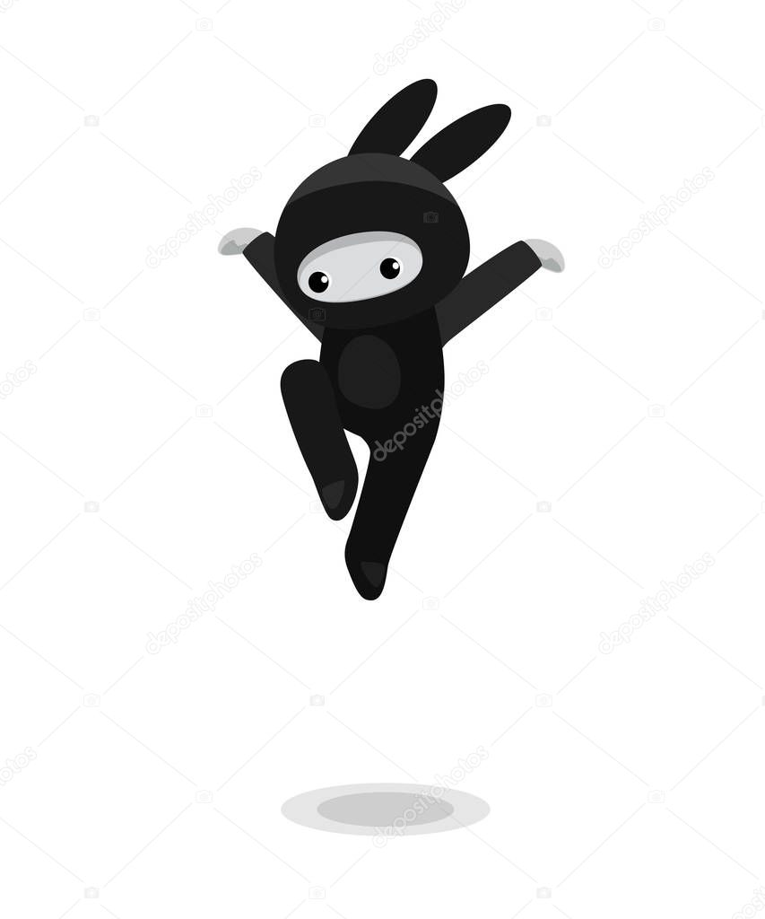 Jumping cute bunny ninja isolated on white background 