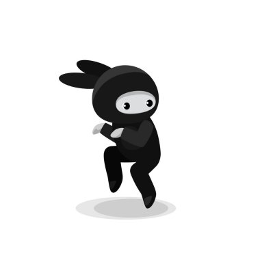 Beyaz arka plan üzerinde izole dolanan sevimli tavşan ninja 