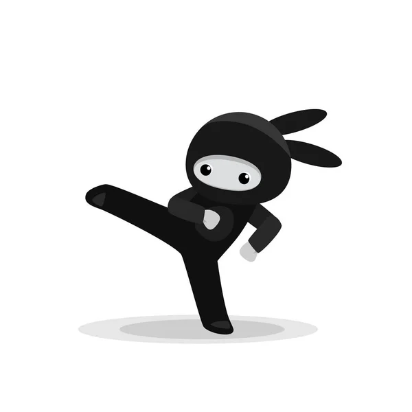 Coup de pied mignon lapin ninja isolé sur fond blanc — Image vectorielle