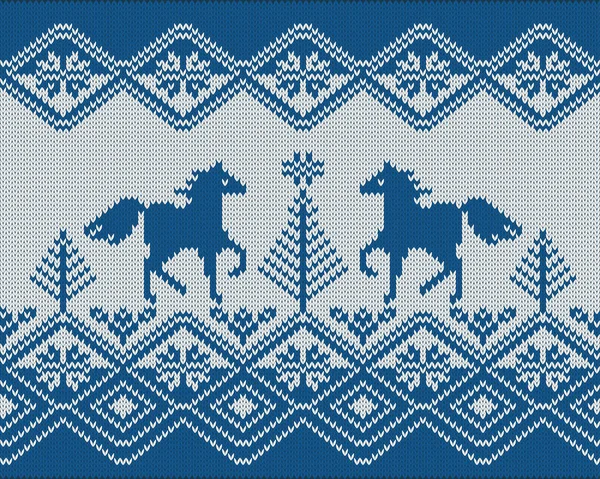 Безшовний в'язаний візерунок з конями (2 кольори ) — стоковий вектор