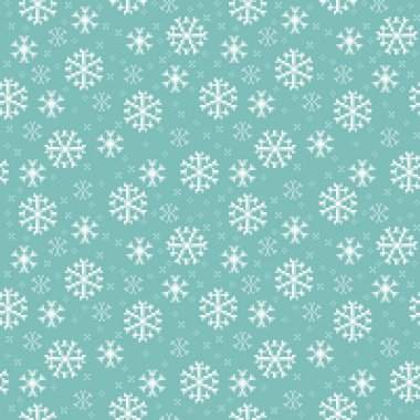 Vektör arka plan için Pixel-Art tarzında kar taneleri ile seamless modeli 