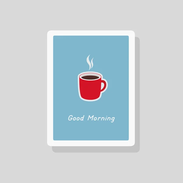 Ilustración de la tarjeta de felicitación Good Morning con taza de café sobre fondo azul. Estilo minimalista — Vector de stock