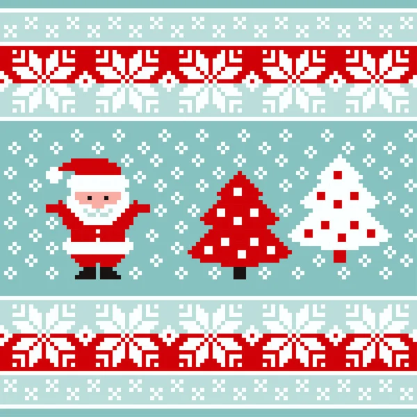 Vector pattern for knitting with Santa Claus, Christmas trees and colorful borders — Stock Vector