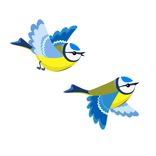 Flying Blue Tit isolé sur fond blanc — Image vectorielle