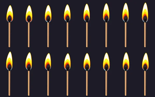 Burning match animation sprite on dark background — Stock Vector