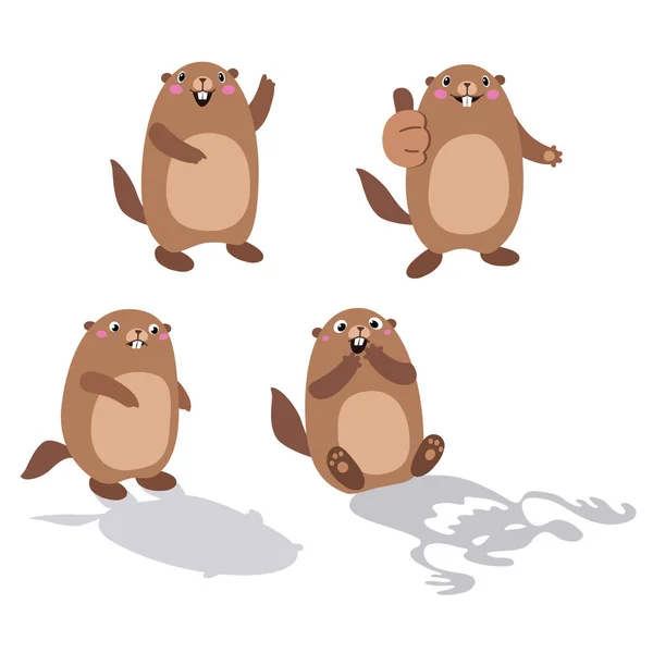 Set of groundhog with his shadow and without it. Flat — Stock Vector