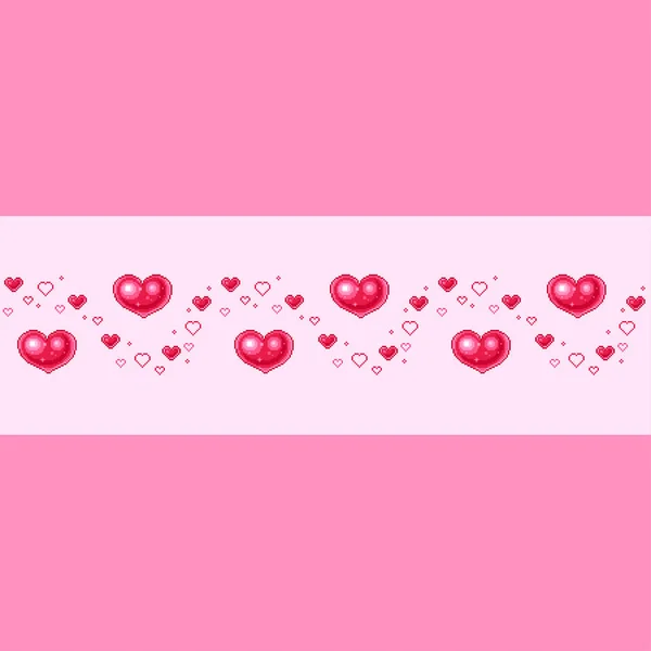 Fronteira sem costura com corações para cumprimentos do Dia dos Namorados em estilo Pixel-Art — Vetor de Stock