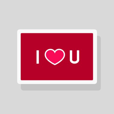 Sevgililer günü tebrik kartı I Love You ile kısaltılmış metin ve şekil kalp. Minimalist tasarım 