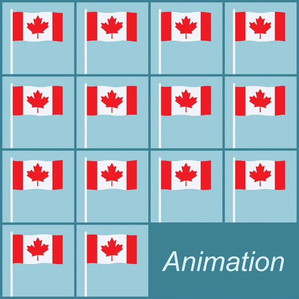 Canadese vlag zwaaien op een paal op blauwe achtergrond. Animatie sprite blad — Stockvector