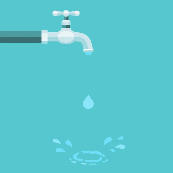 Grifo de agua goteando con gota de agua y salpicadura — Vector de stock