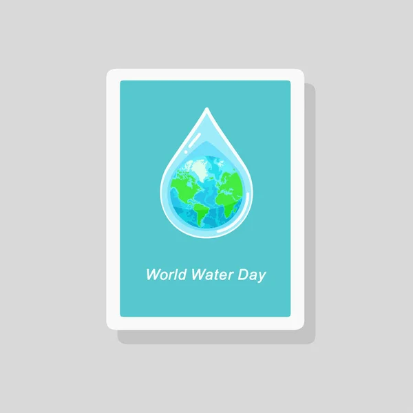 Carte de voeux avec le globe terrestre à l'intérieur goutte d'eau. Concept de Journée mondiale de l'eau — Image vectorielle
