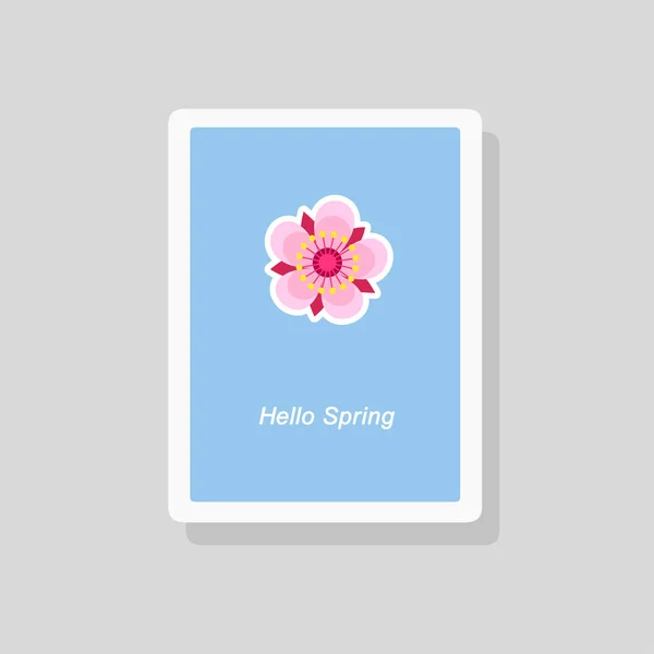 Hello Spring wenskaart met gestileerde bloem op blauwe achtergrond. Minimalistische stijl — Stockvector