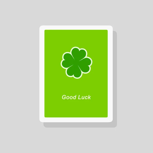 Bonne chance carte de vœux avec trèfle stylisé à quatre feuilles sur fond vert. Style minimaliste — Image vectorielle