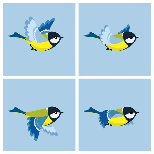 Flying Great Tit animation sprite feuille — Image vectorielle