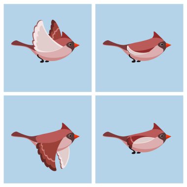 Kardinal Bird (erkek) animasyon sprite sayfa uçan 