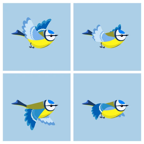 Flying Blue Tit animacji arkusza kształtów — Wektor stockowy