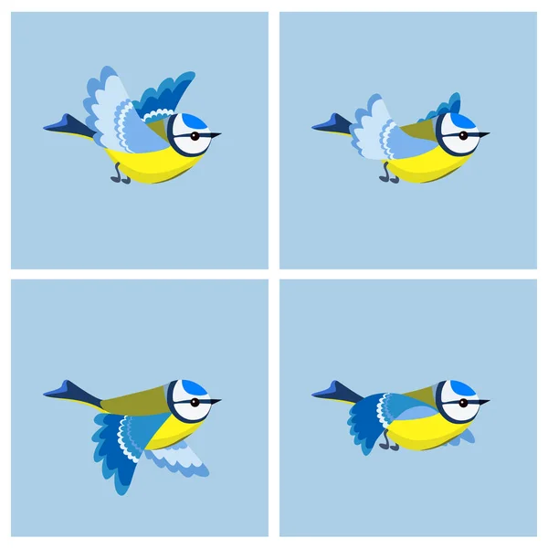 Flying Blue Tit animation ξωτικό φύλλο — Διανυσματικό Αρχείο