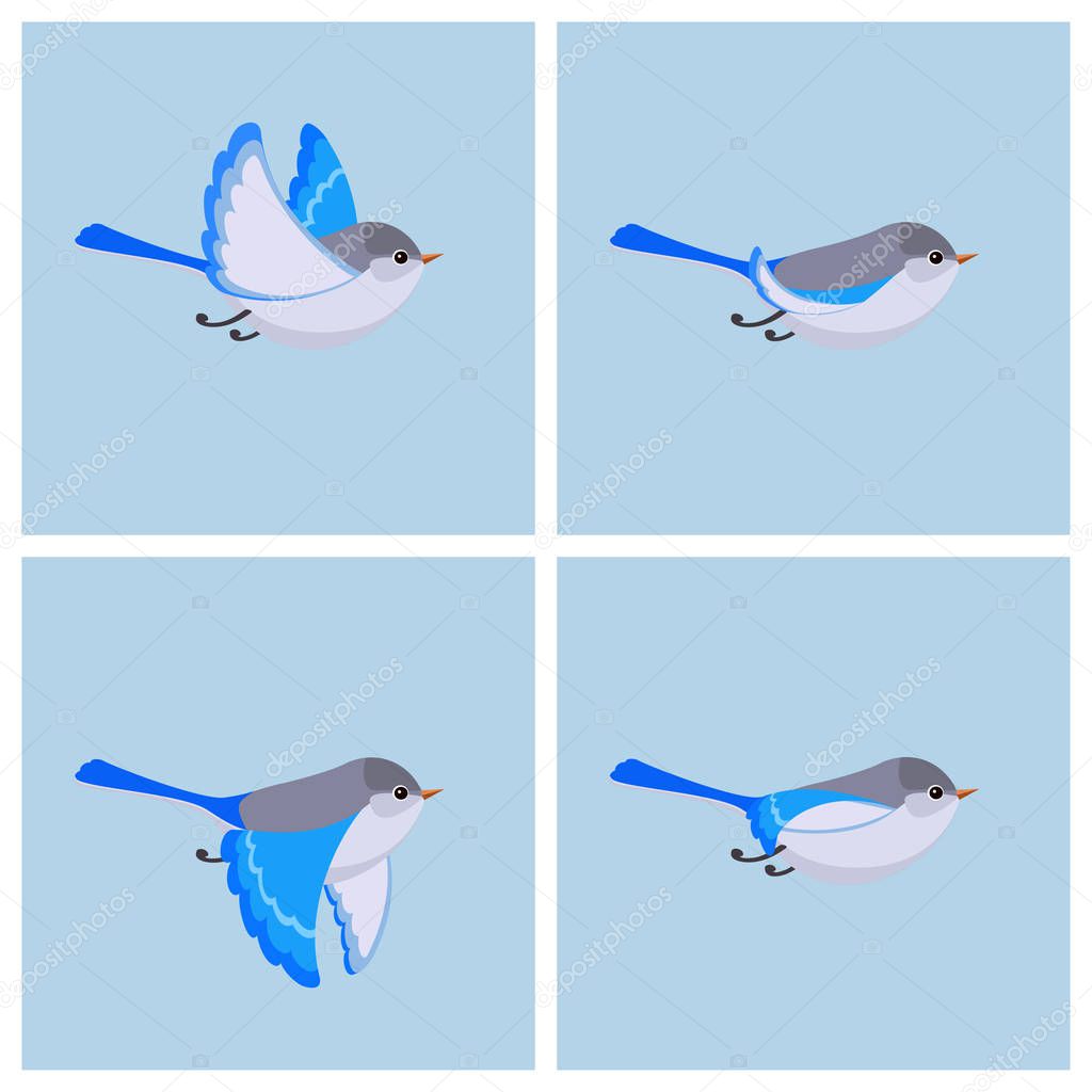 Flying Splendid Fairy Wren (female) animation sprite sheet 