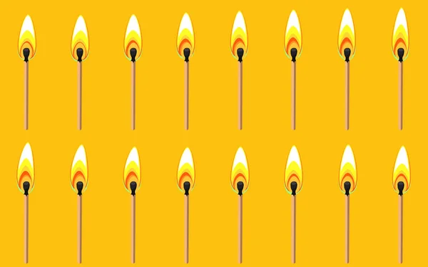 Brûler match animation sprite. Fond jaune — Image vectorielle