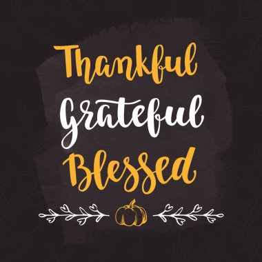 Şükran Günü tebrik kartı. El yazısı fırça kaligrafisi ve de