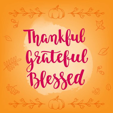 Şükran Günü tebrik kartı. El yazısı fırça kaligrafisi ve de