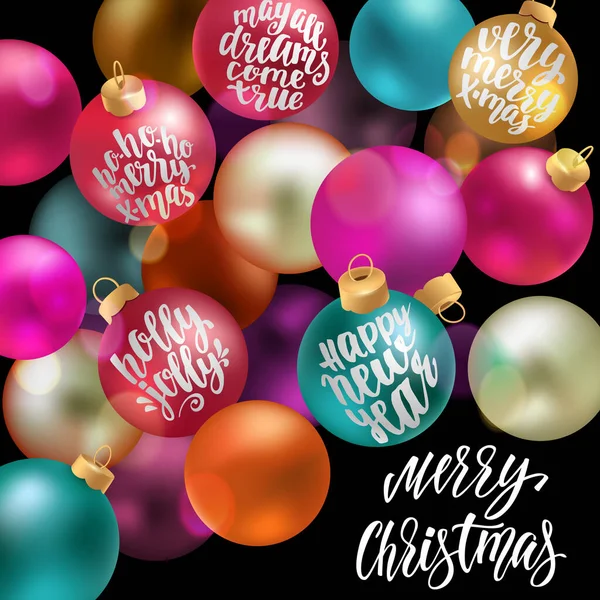 Christmas Balls Word Cloud New Year Decoration Lettering — Stock Vector