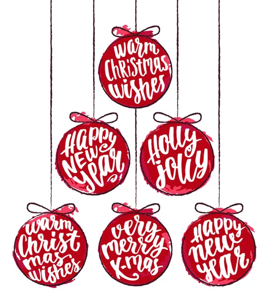 Christmas Ball Word Cloud Holidays Hand Lettering Collage Vect — Stock Vector
